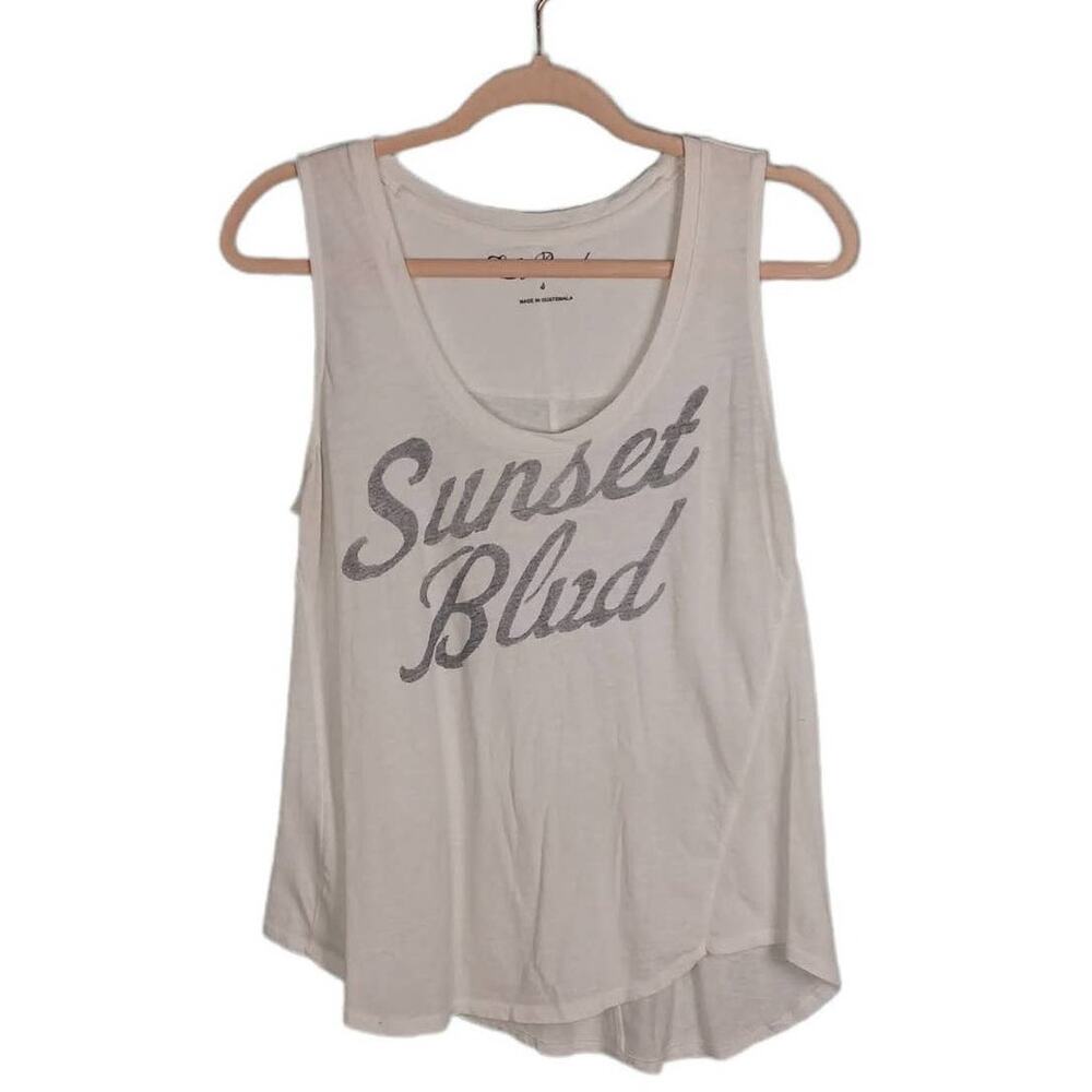 LUCKY BRAND Women's White‎ Graphic Print Tank Top "Sunset Blvd" Scoop Neck Sz S